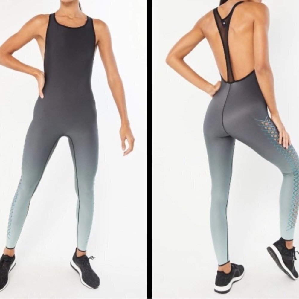 Ultracor Black and Gray Gradient Jumpsuit| designer yoga wear